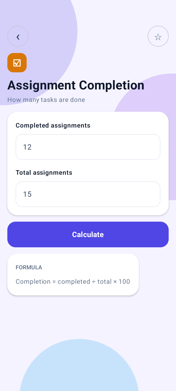 Wisdom Calculator assignment completion screen