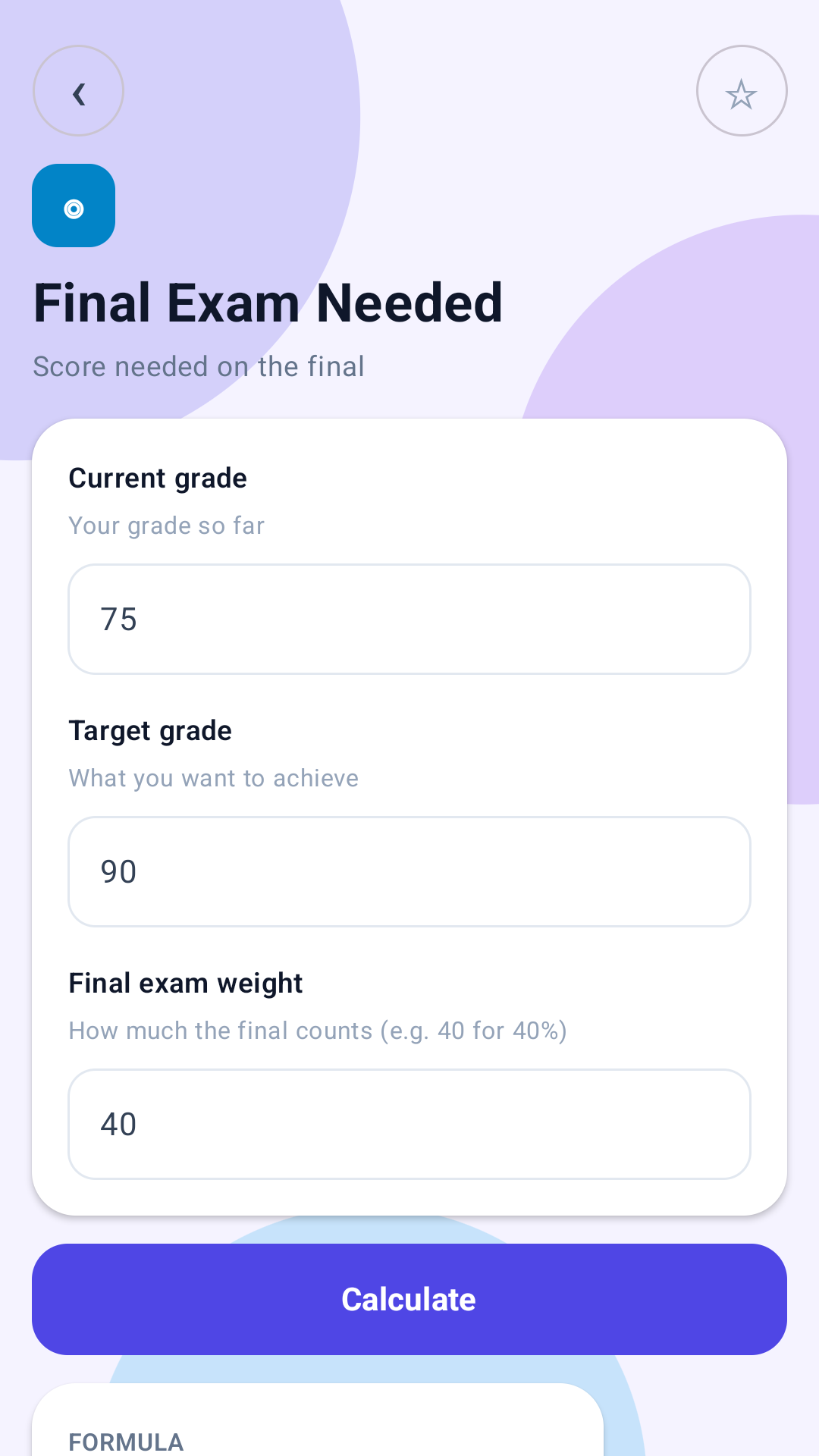 Wisdom Calculator final exam screen