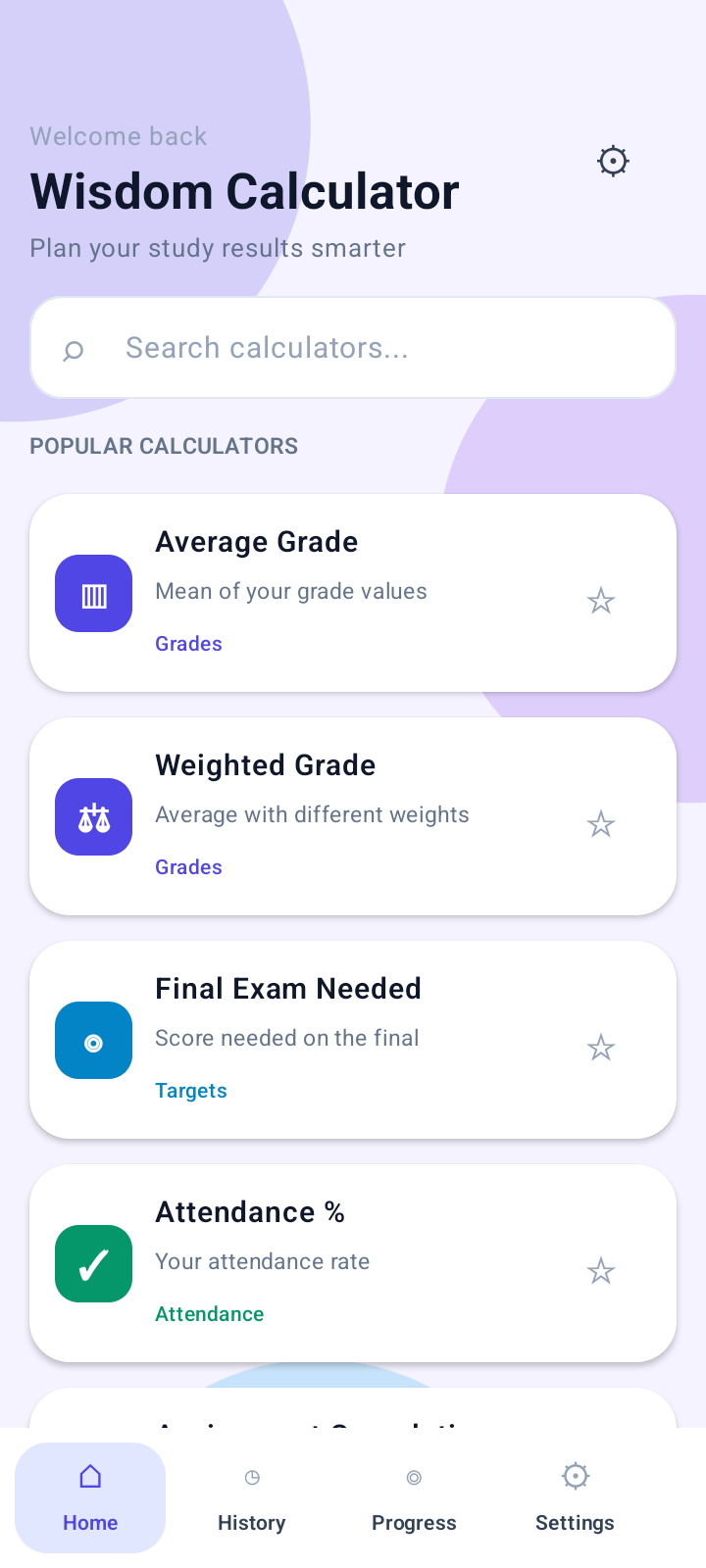 Wisdom Calculator home screen